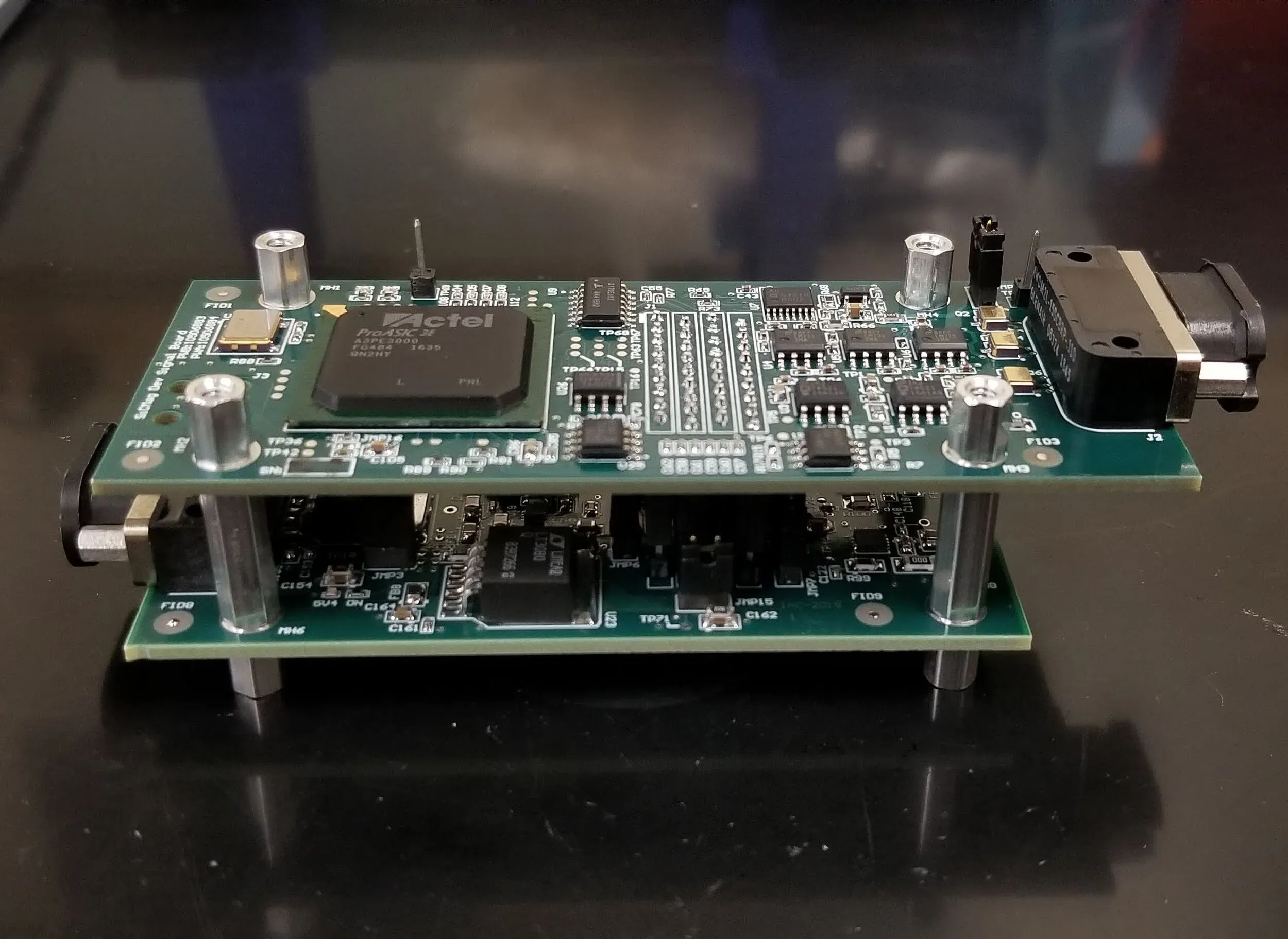 Assembled two-board electronics prototype for the Silicon Carbide Magnetometer.